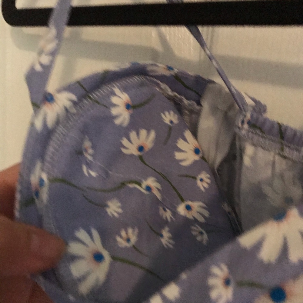 Chambray Printed Peplum Top With Padded Cups - image 3